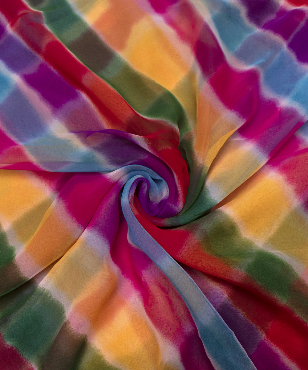 Multi Colour Lehariya Print Georgette Fabric