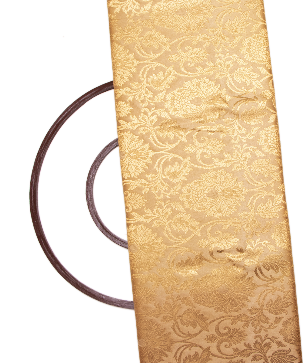 Golden Colour Floral Design Banarasi Brocade Silk  Fabric