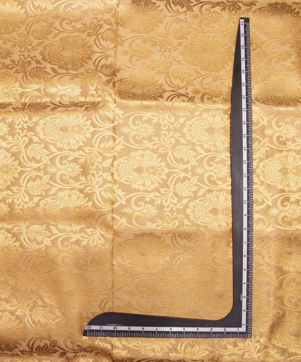 Golden Colour Floral Design Banarasi Brocade Silk  Fabric