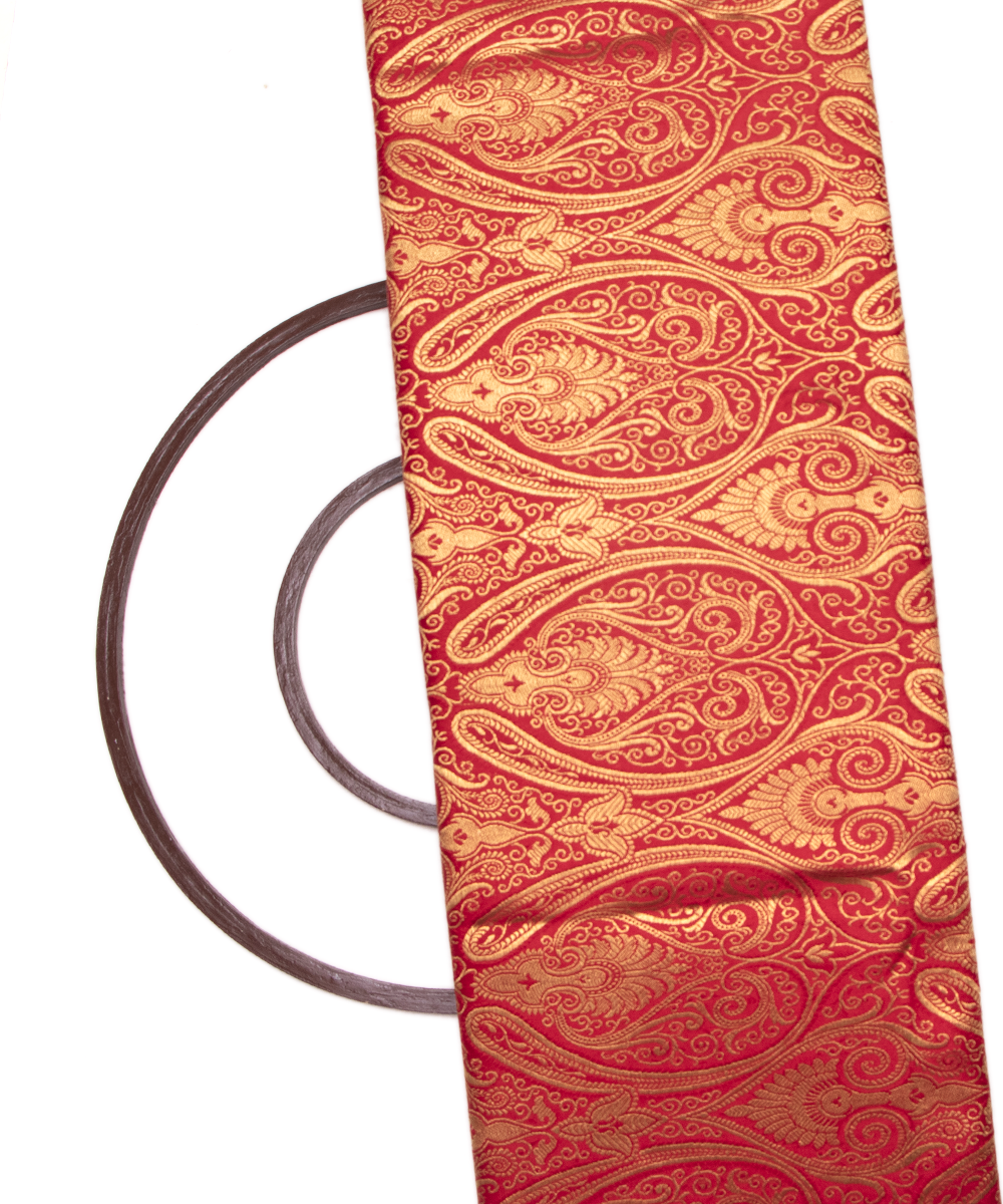Red Colour Paisley Pattern Banarasi Brocade Silk Fabric