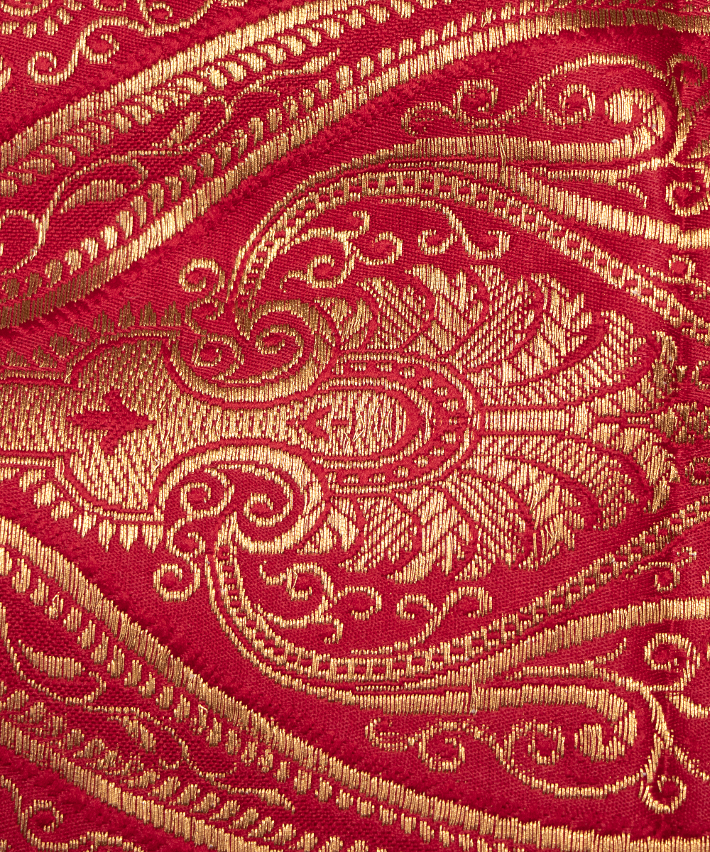 Red Colour Paisley Pattern Banarasi Brocade Silk Fabric