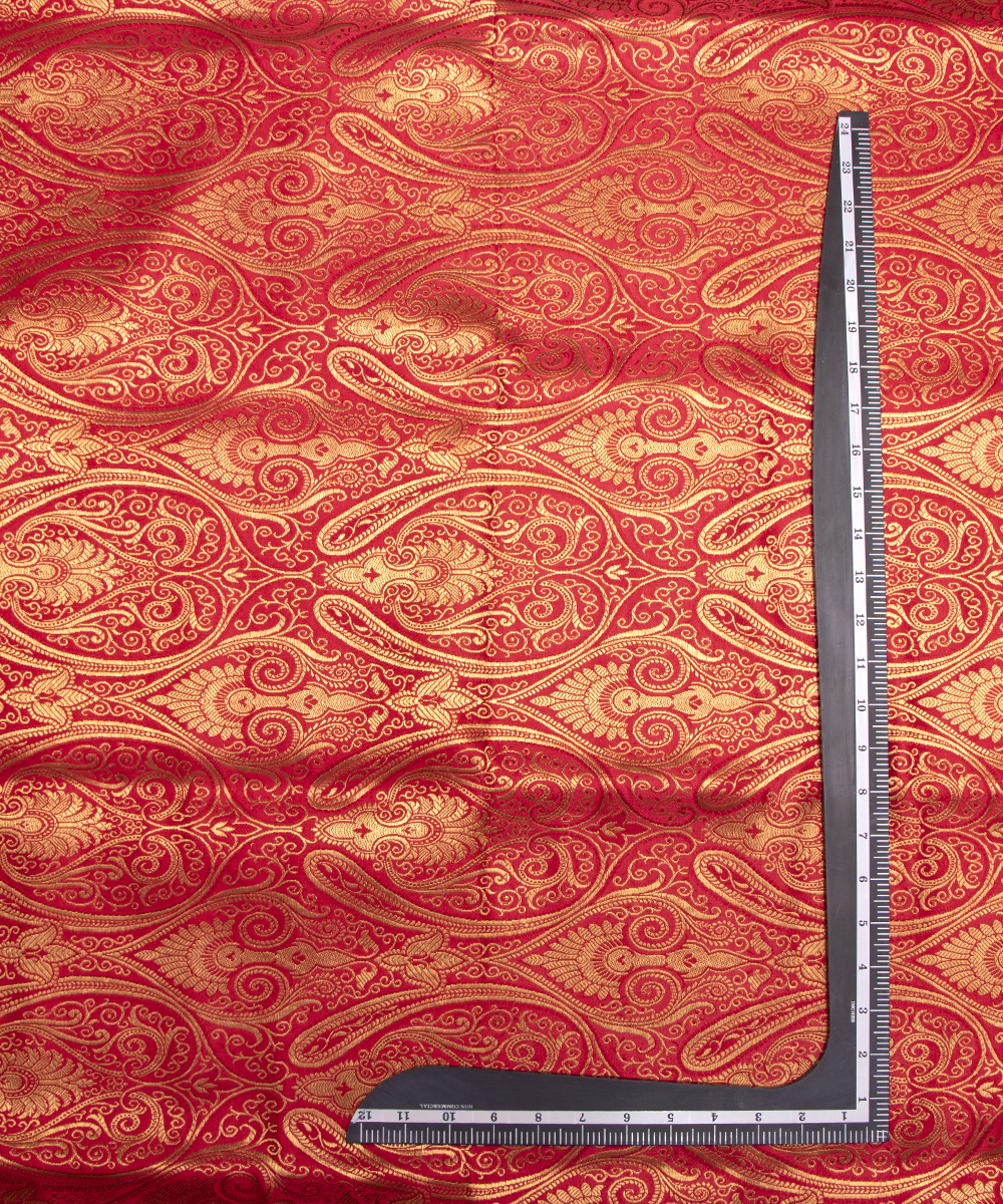 Red Colour Paisley Pattern Banarasi Brocade Silk Fabric