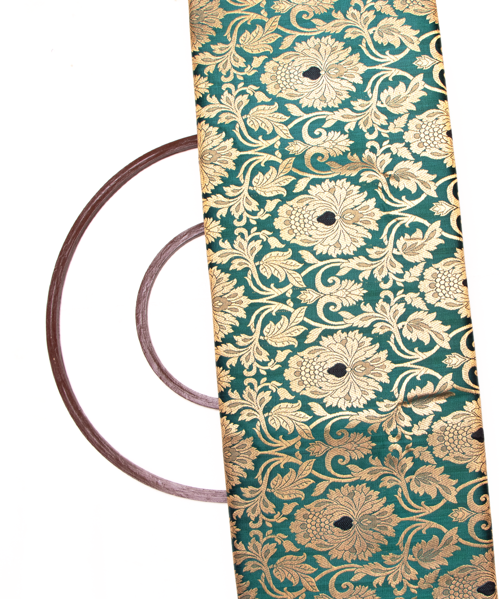 Rama Green Colour Floral Design Banarasi Brocade Silk  Fabric