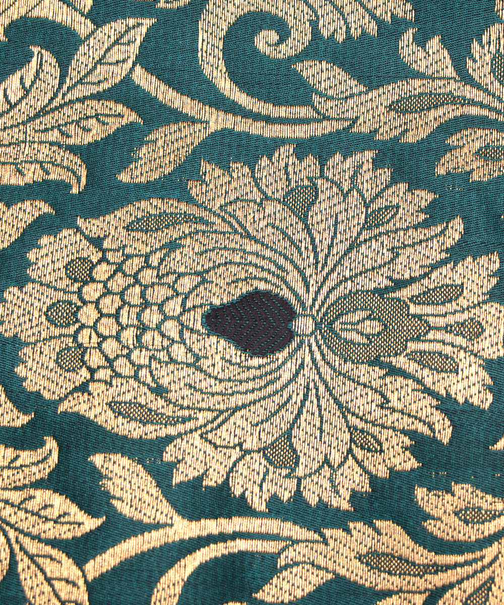 Rama Green Colour Floral Design Banarasi Brocade Silk  Fabric