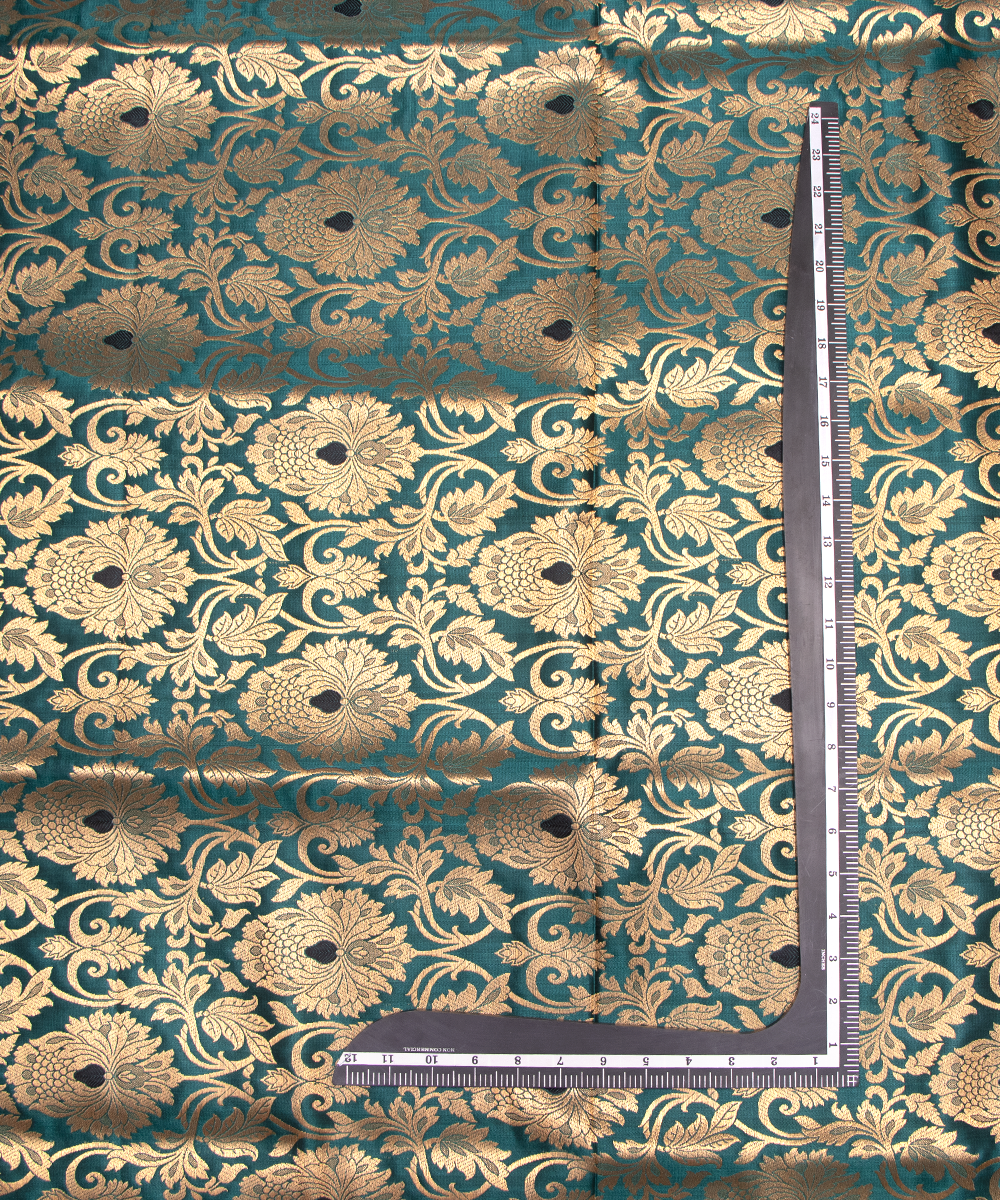 Rama Green Colour Floral Design Banarasi Brocade Silk  Fabric