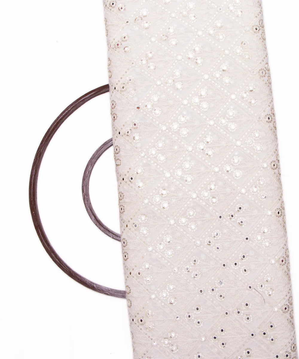 White Embroidery 60 Gram Pure Viscose Georgette Fabric