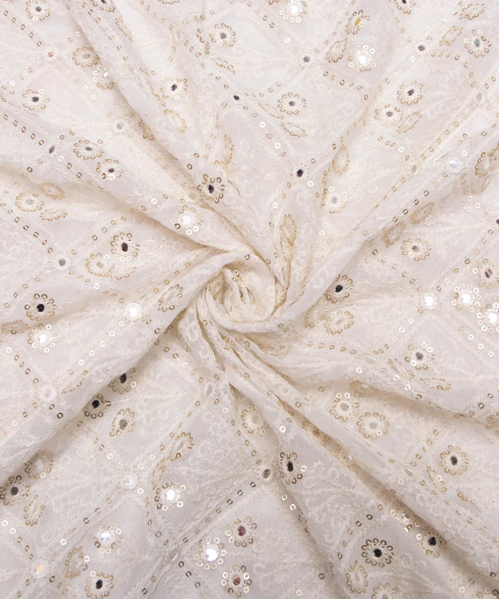 White Embroidery 60 Gram Pure Viscose Georgette Fabric