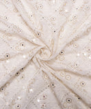 White Embroidery 60 Gram Pure Viscose Georgette Fabric