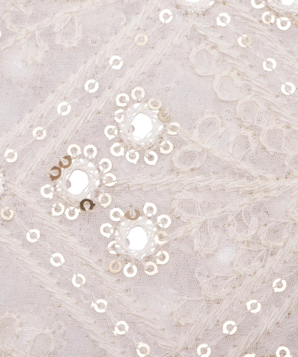 White Embroidery 60 Gram Pure Viscose Georgette Fabric