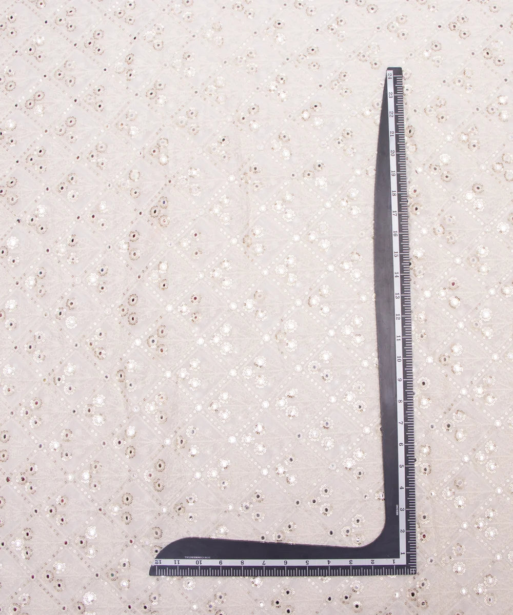 White Embroidery 60 Gram Pure Viscose Georgette Fabric