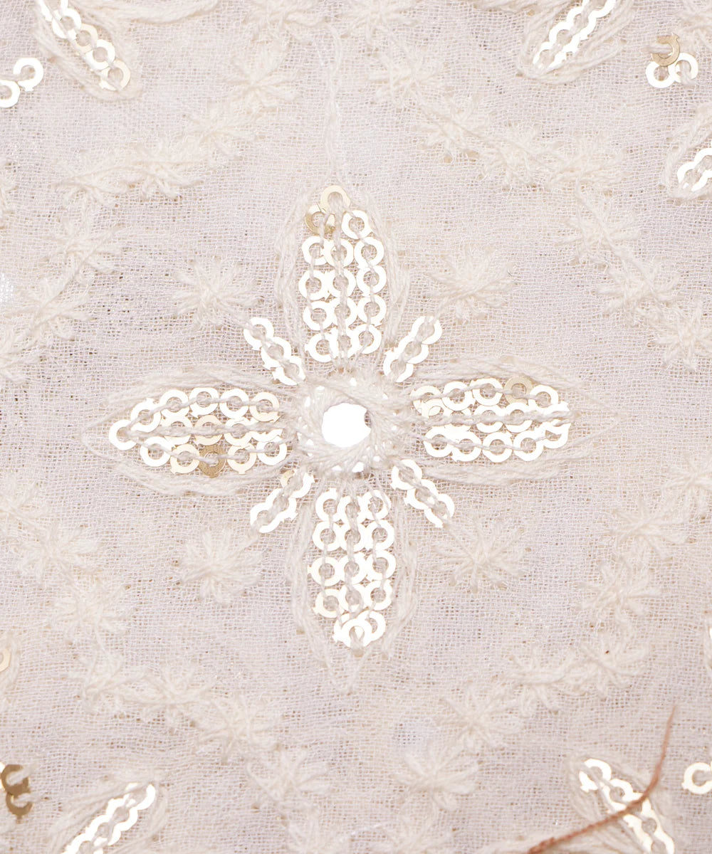 White Embroidery 60 Gram Pure Viscose Georgette Fabric