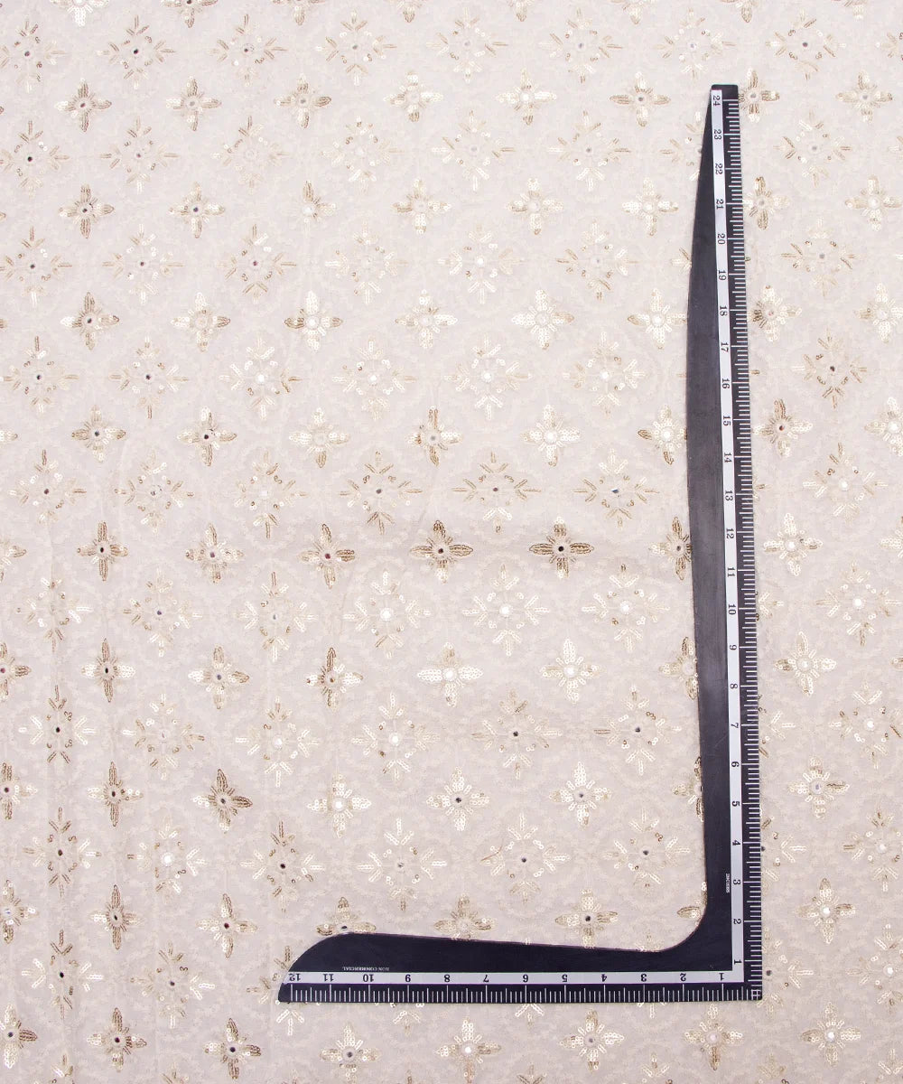 White Embroidery 60 Gram Pure Viscose Georgette Fabric