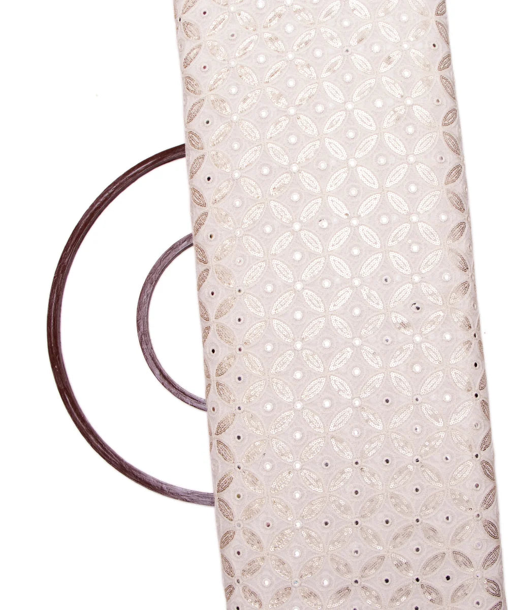 White Embroidery 60 Gram Pure Viscose Georgette Fabric