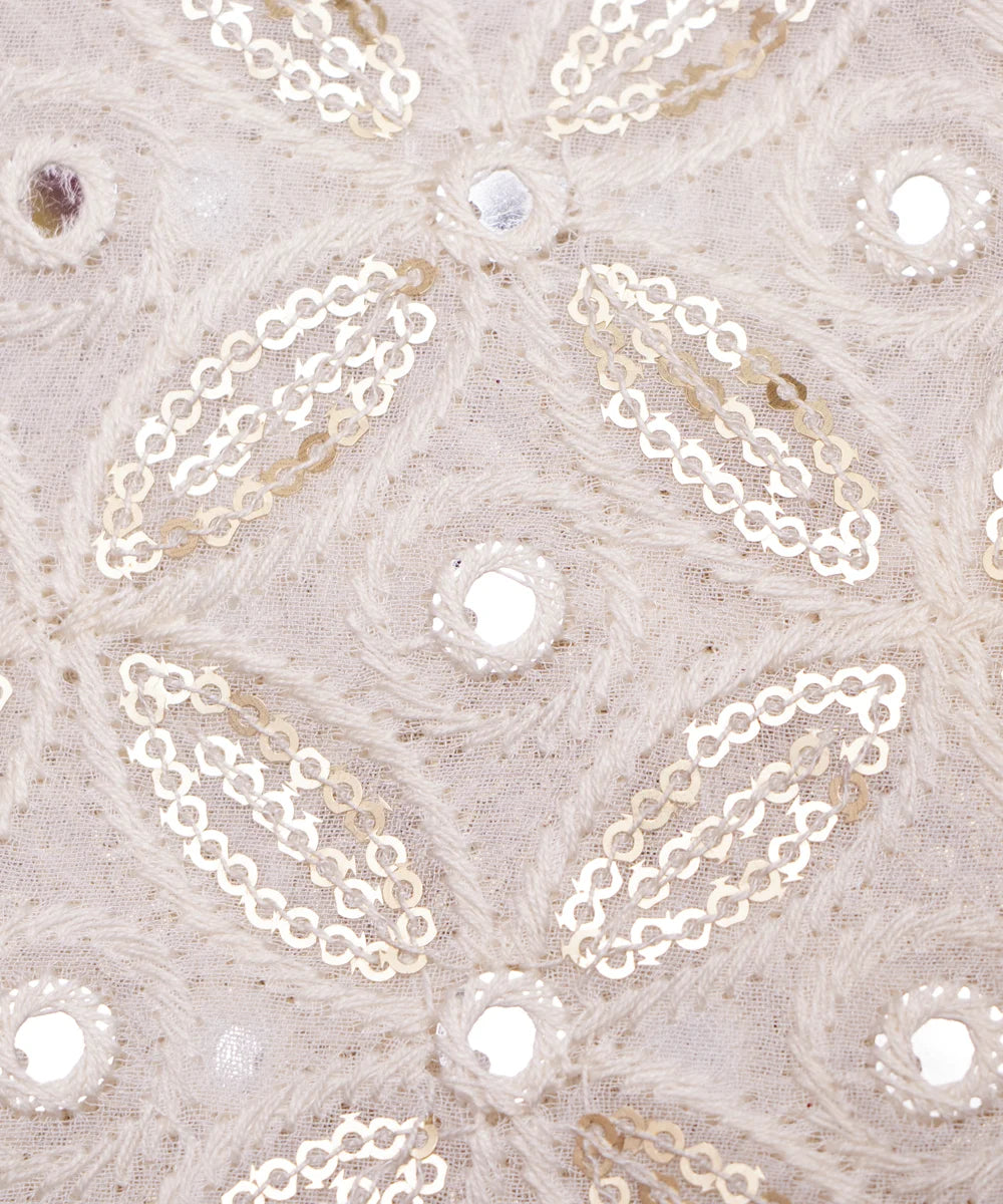 White Embroidery 60 Gram Pure Viscose Georgette Fabric