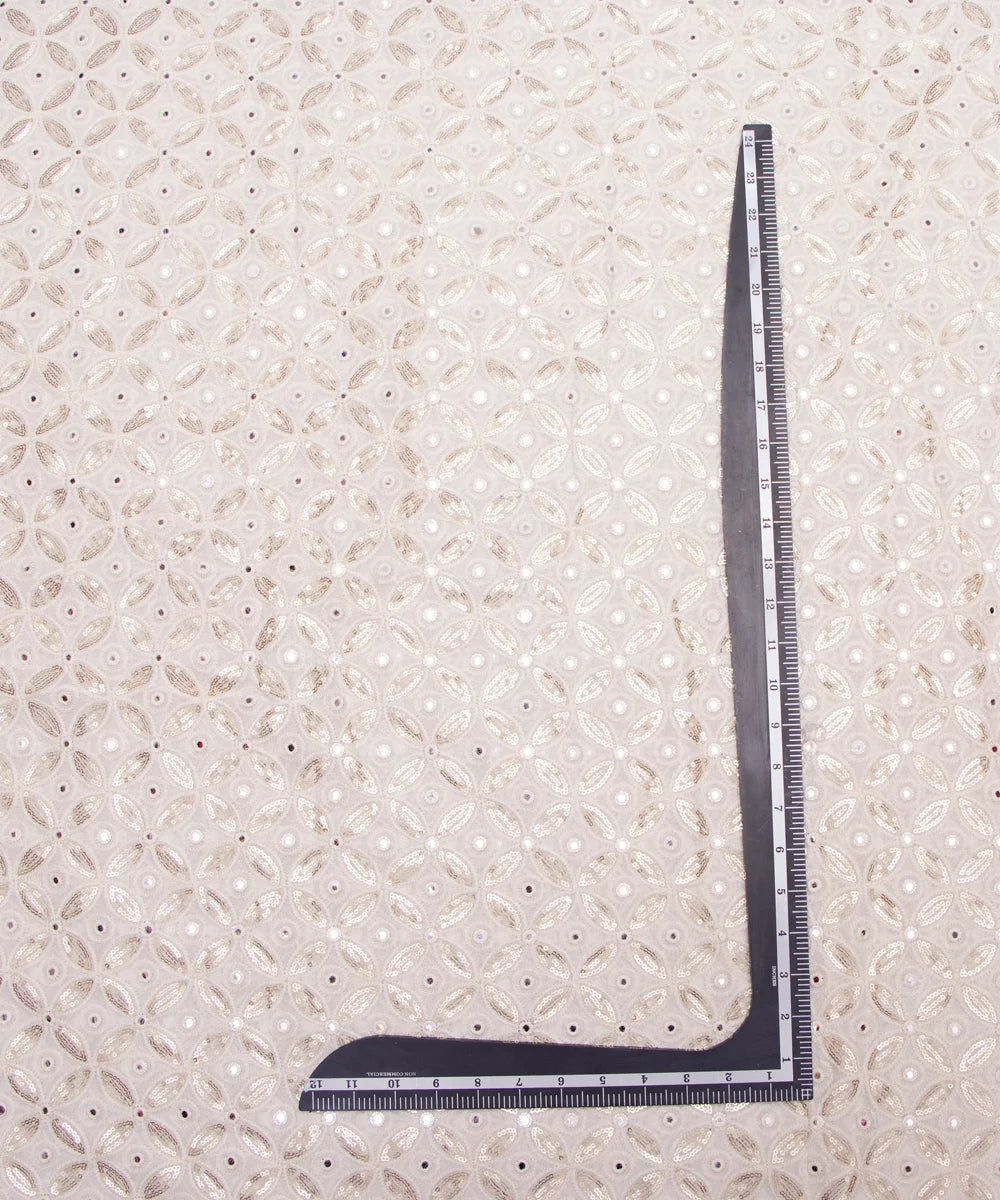 White Embroidery 60 Gram Pure Viscose Georgette Fabric