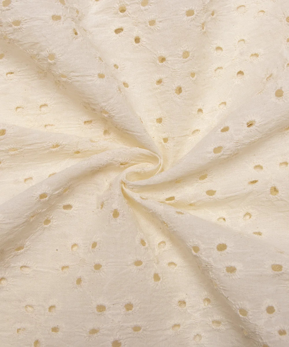 Off White Cutwork Schiffli Cotton Hakoba Fabric