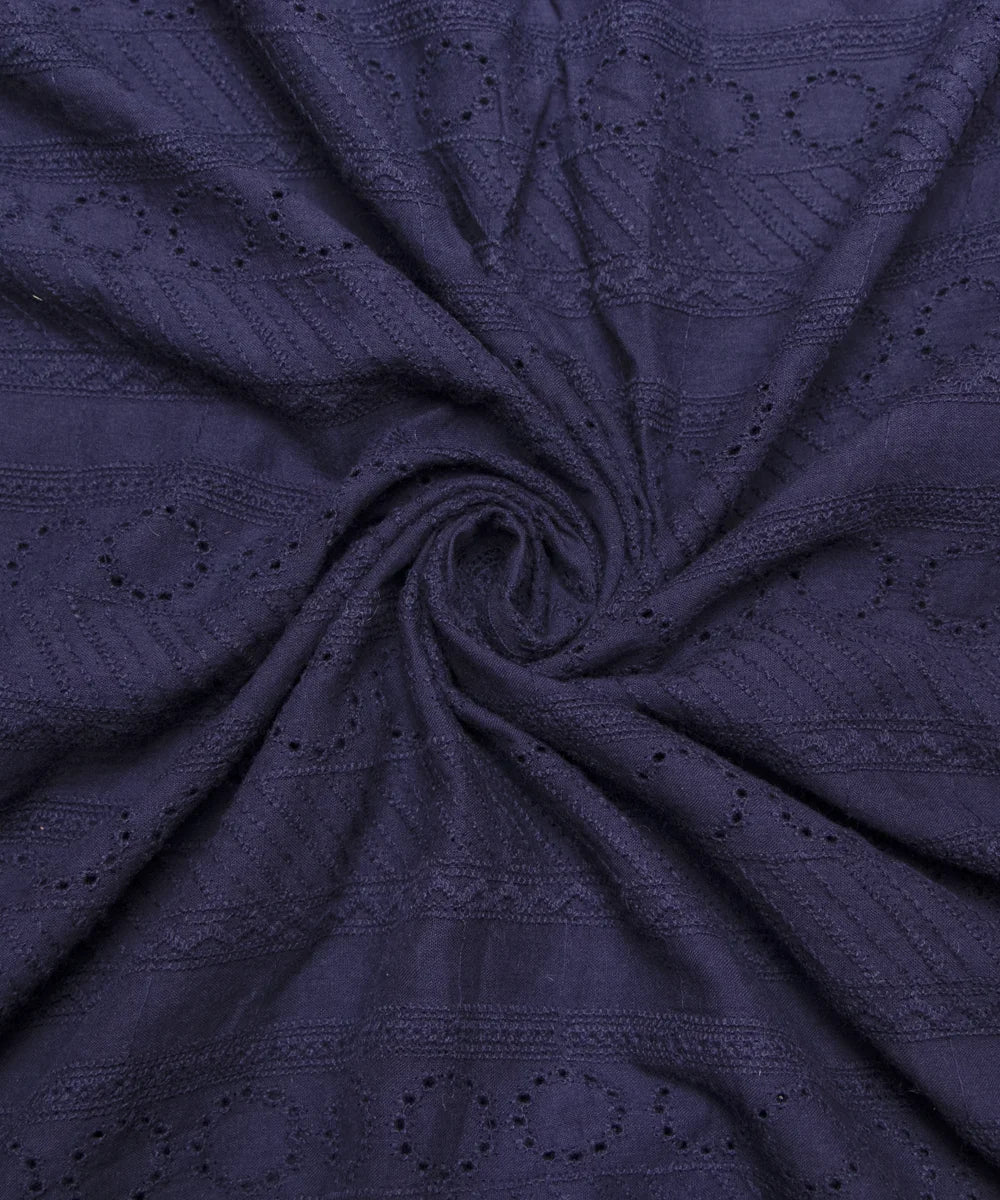 Navy Blue Cutwork Schiffli Cotton Hakoba Fabric