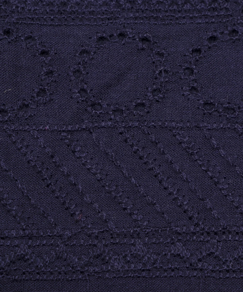 Navy Blue Cutwork Schiffli Cotton Hakoba Fabric