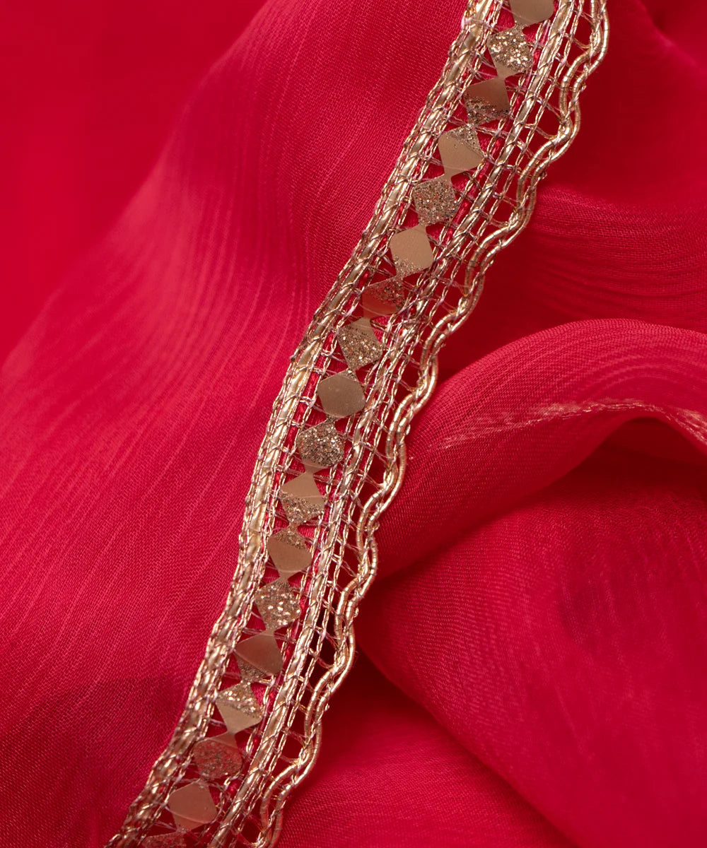 Beige Embroidered 3 Piece Chanderi Silk Suit Set