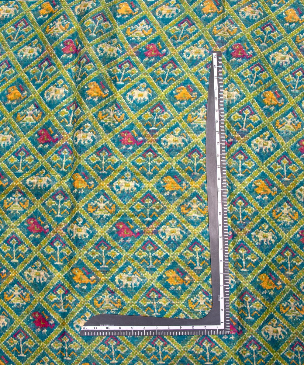 Turquoise Patola Printed Kota Doria Fabric