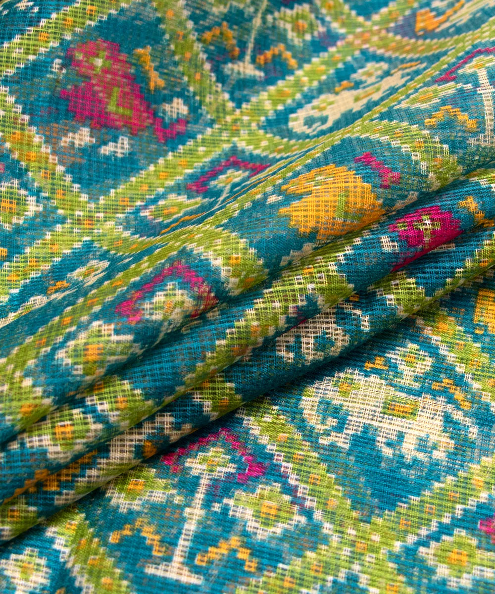 Turquoise Patola Printed Kota Doria Fabric