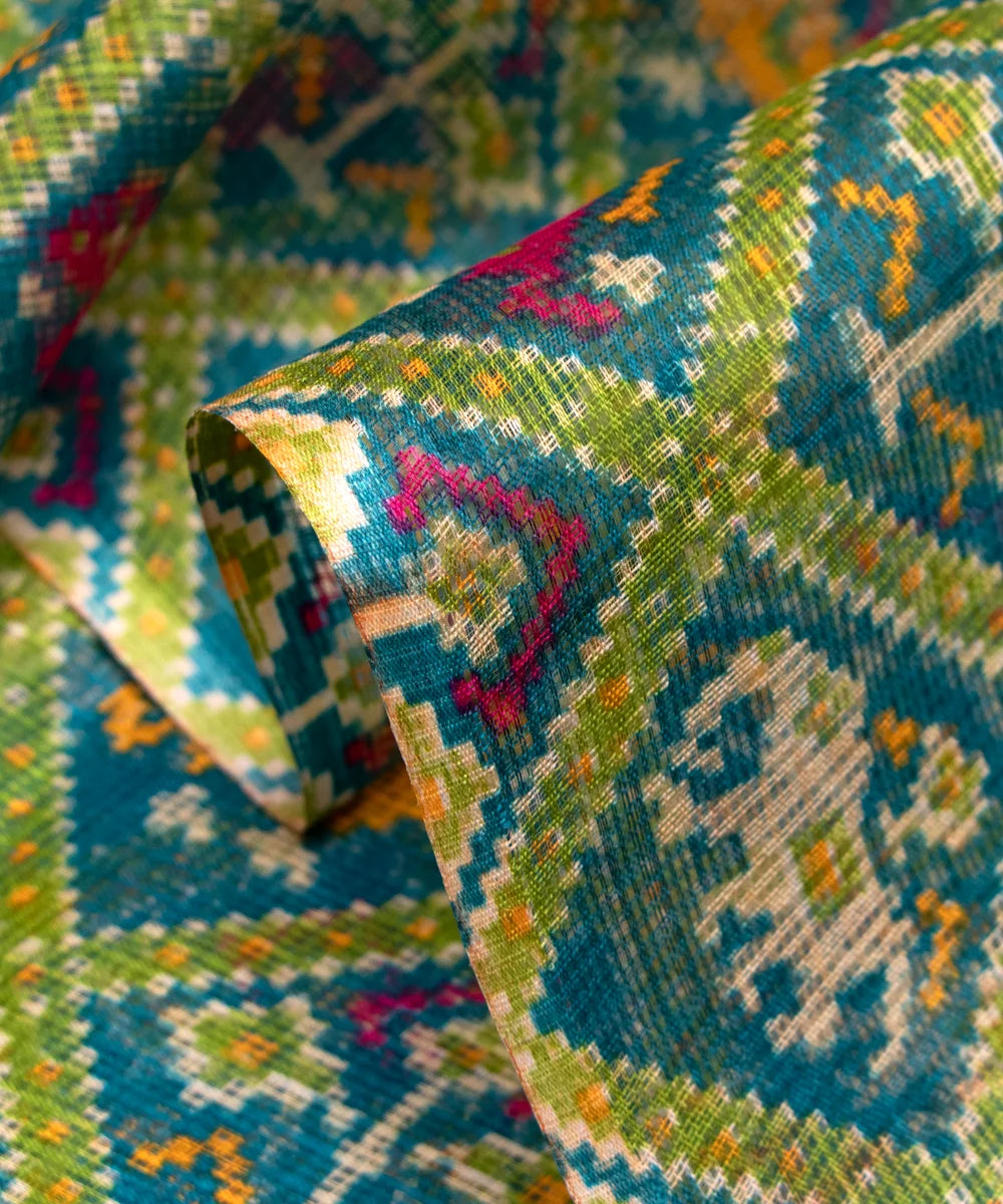 Turquoise Patola Printed Kota Doria Fabric