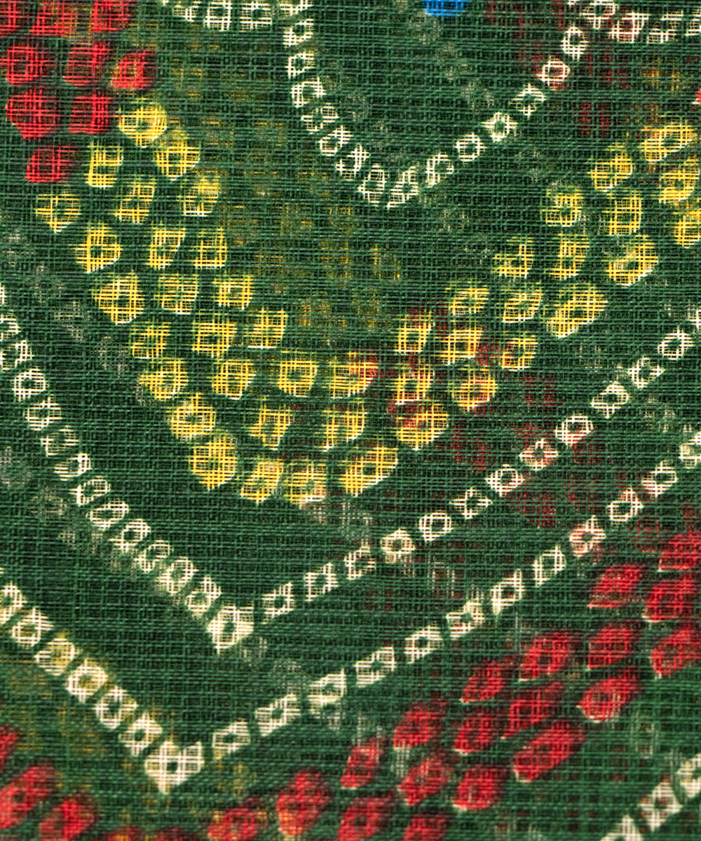 Green Bandhani Print Kota Doria Fabric