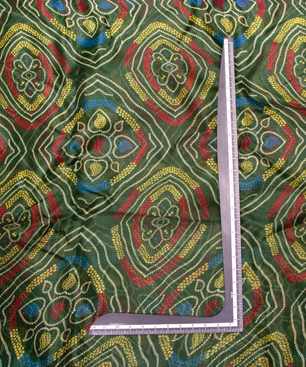 Green Bandhani Print Kota Doria Fabric