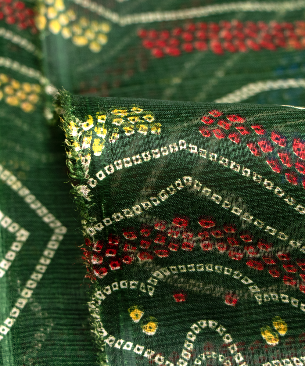 Green Bandhani Print Kota Doria Fabric