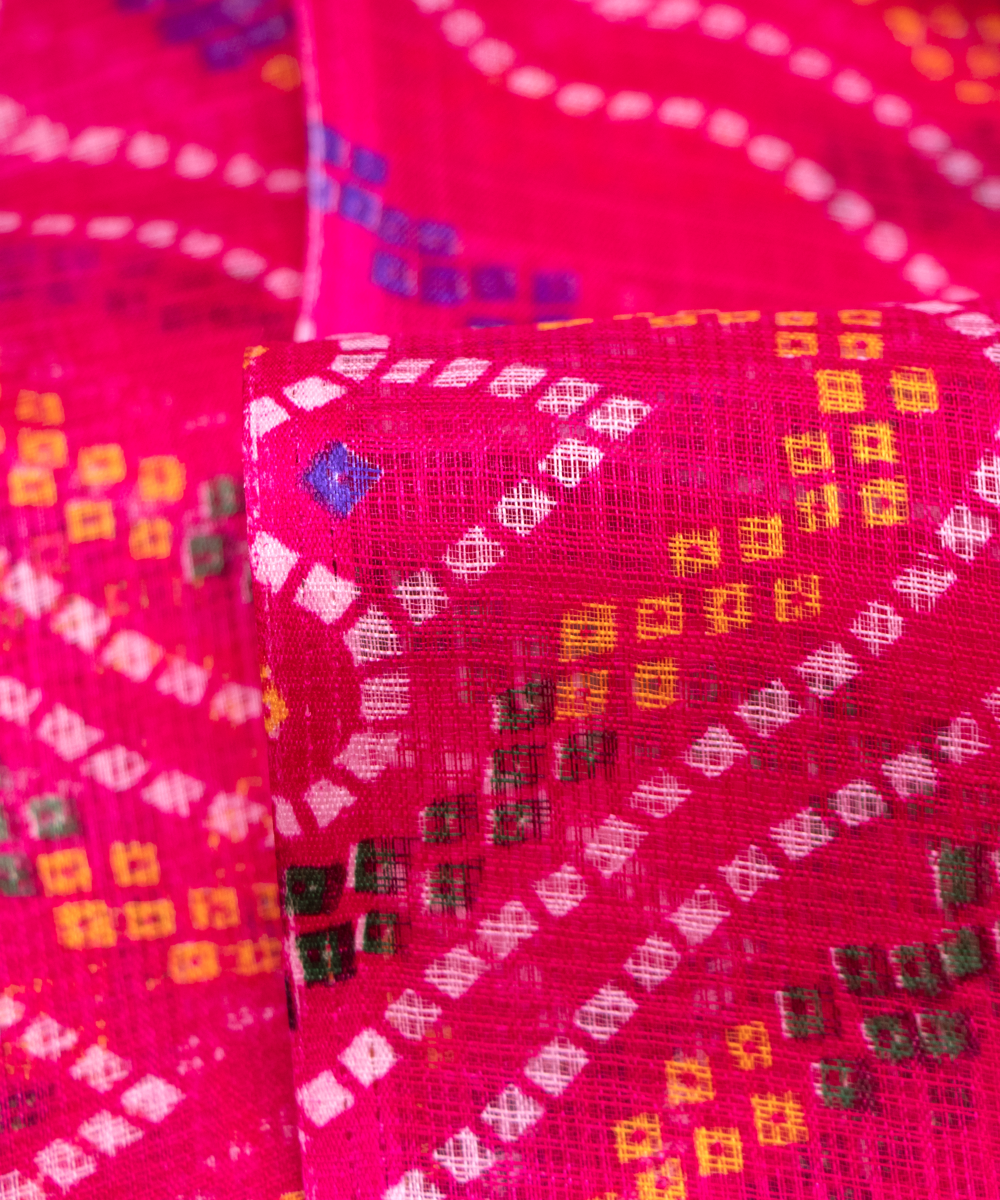 Magenta Bandhani Print Kota Doria Fabric