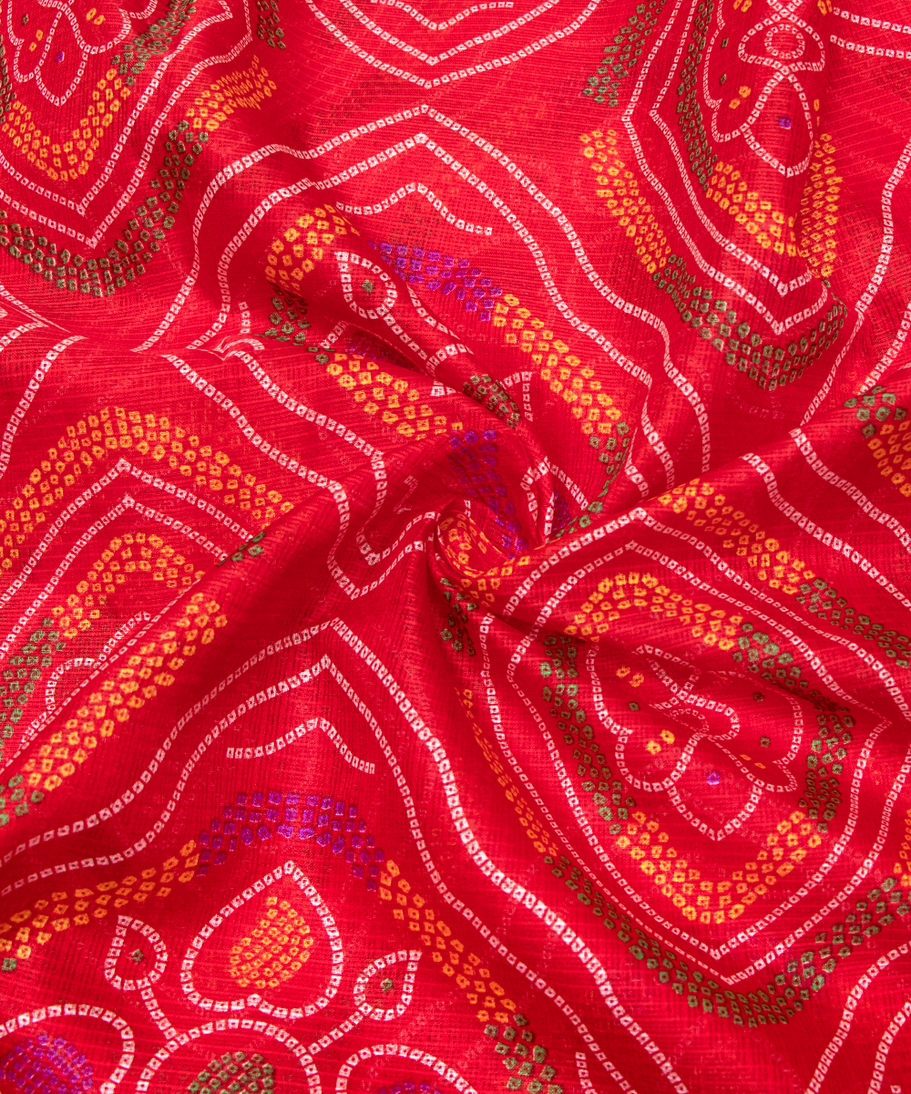 Red Bandhani Print Kota Doria Fabric