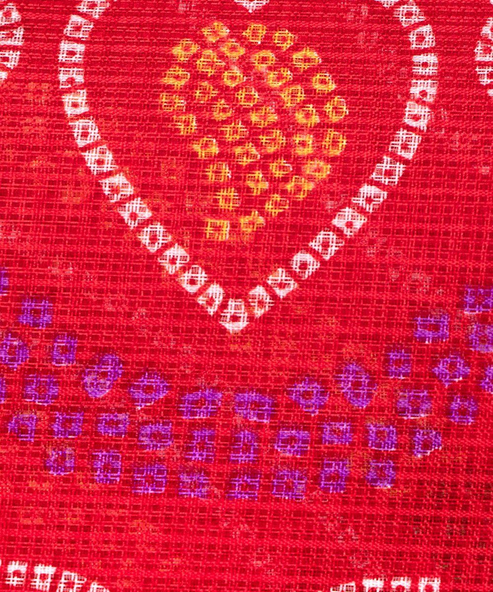 Red Bandhani Print Kota Doria Fabric