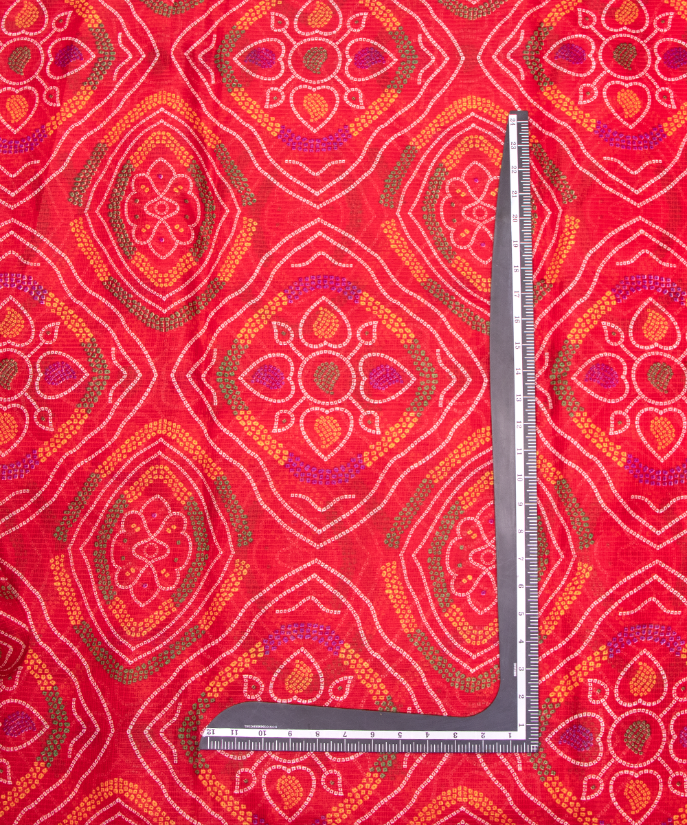 Red Bandhani Print Kota Doria Fabric