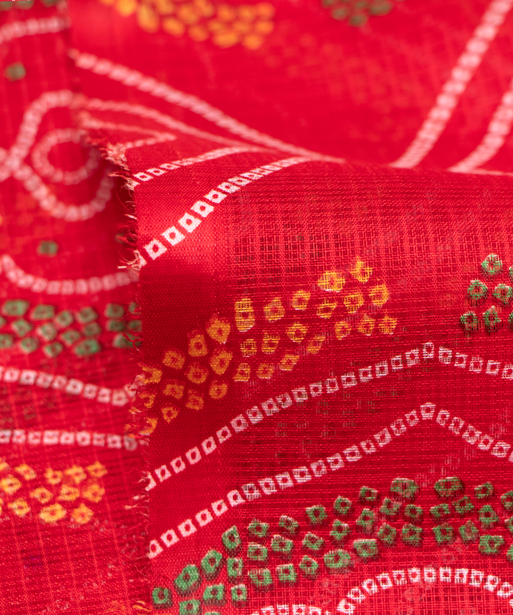 Red Bandhani Print Kota Doria Fabric