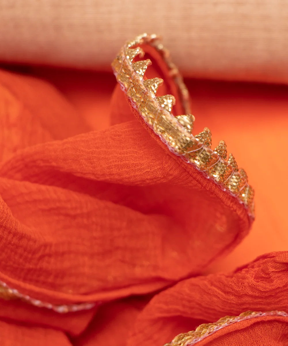 Beige Golden Embroidered 3 Piece Chanderi Silk Suit Set