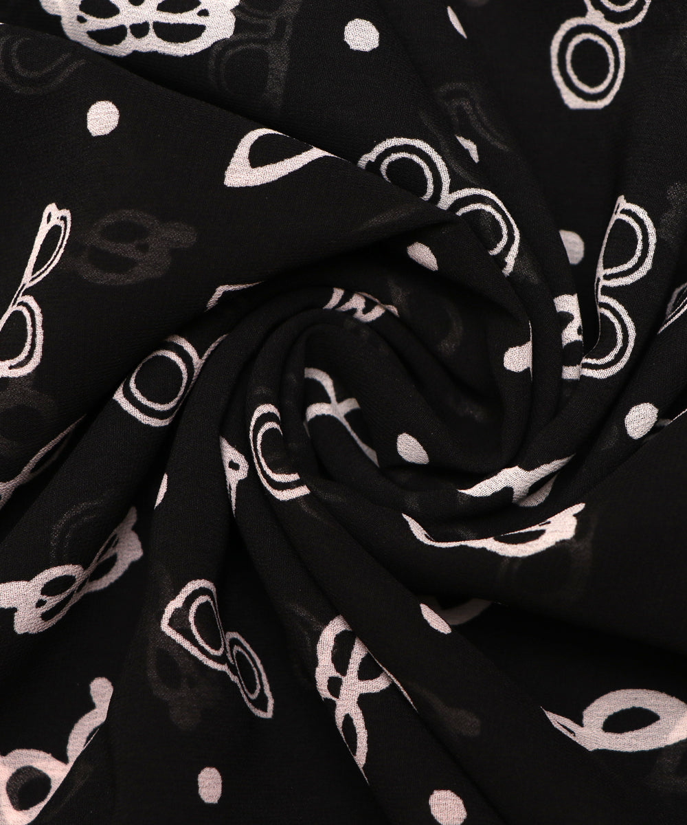 Black Colour Kids Print Georgette Fabric ( 3 Meter )