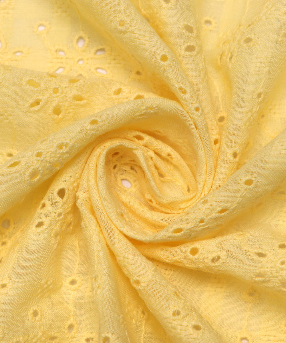 Yellow Colour Chikan Embroidery Cotton Fabric ( 3 Meter )