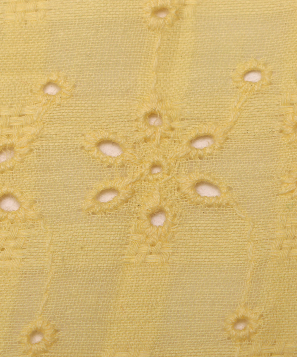 Yellow Colour Chikan Embroidery Cotton Fabric ( 3 Meter )