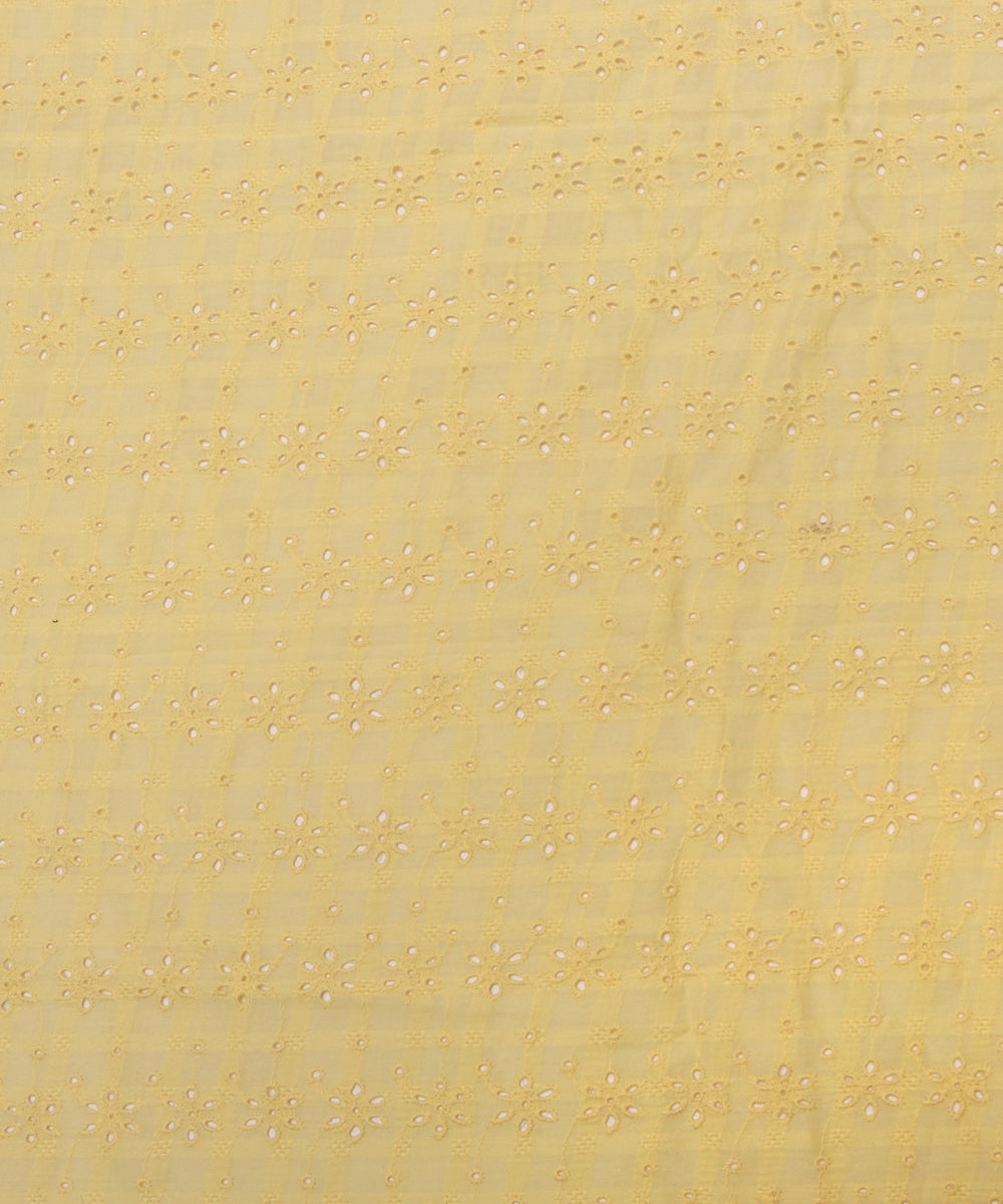 Yellow Colour Chikan Embroidery Cotton Fabric ( 3 Meter )