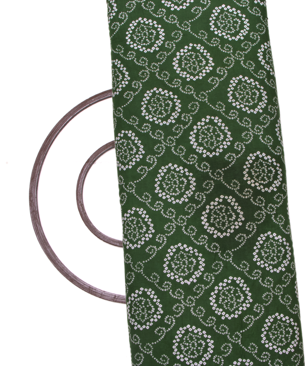 Dark Green Colour Bandhani Printed Cotton Fabric