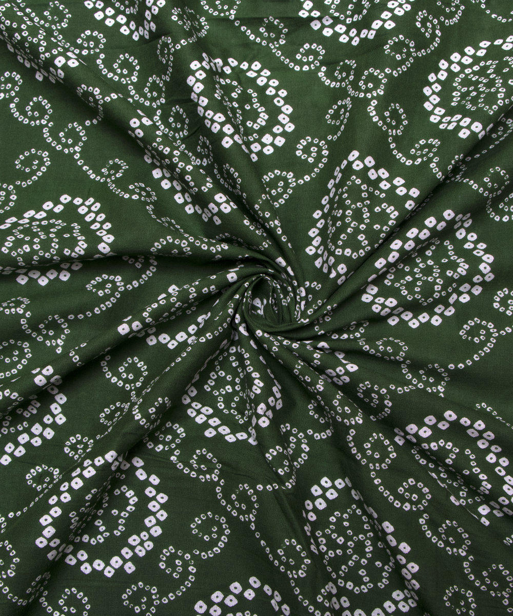 Dark Green Colour Bandhani Printed Cotton Fabric