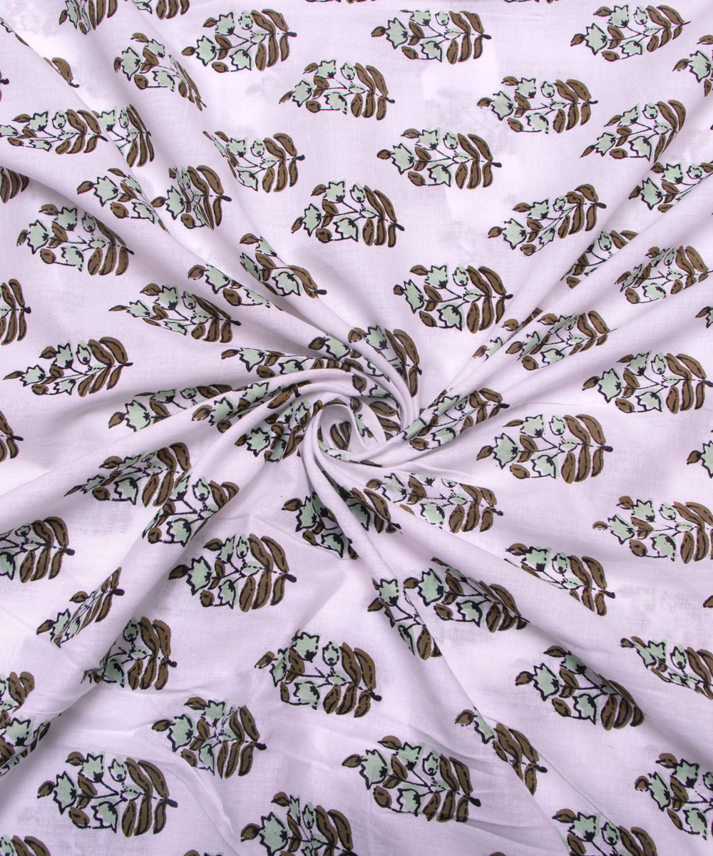 White Colour Butti Printed Cotton Fabric