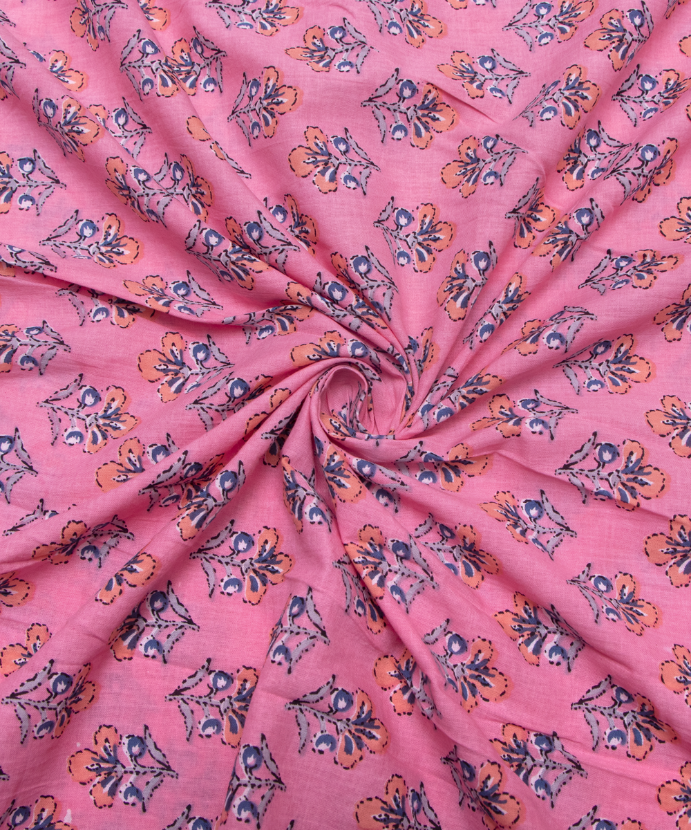 Pink Colour Butti Printed Cotton Fabric