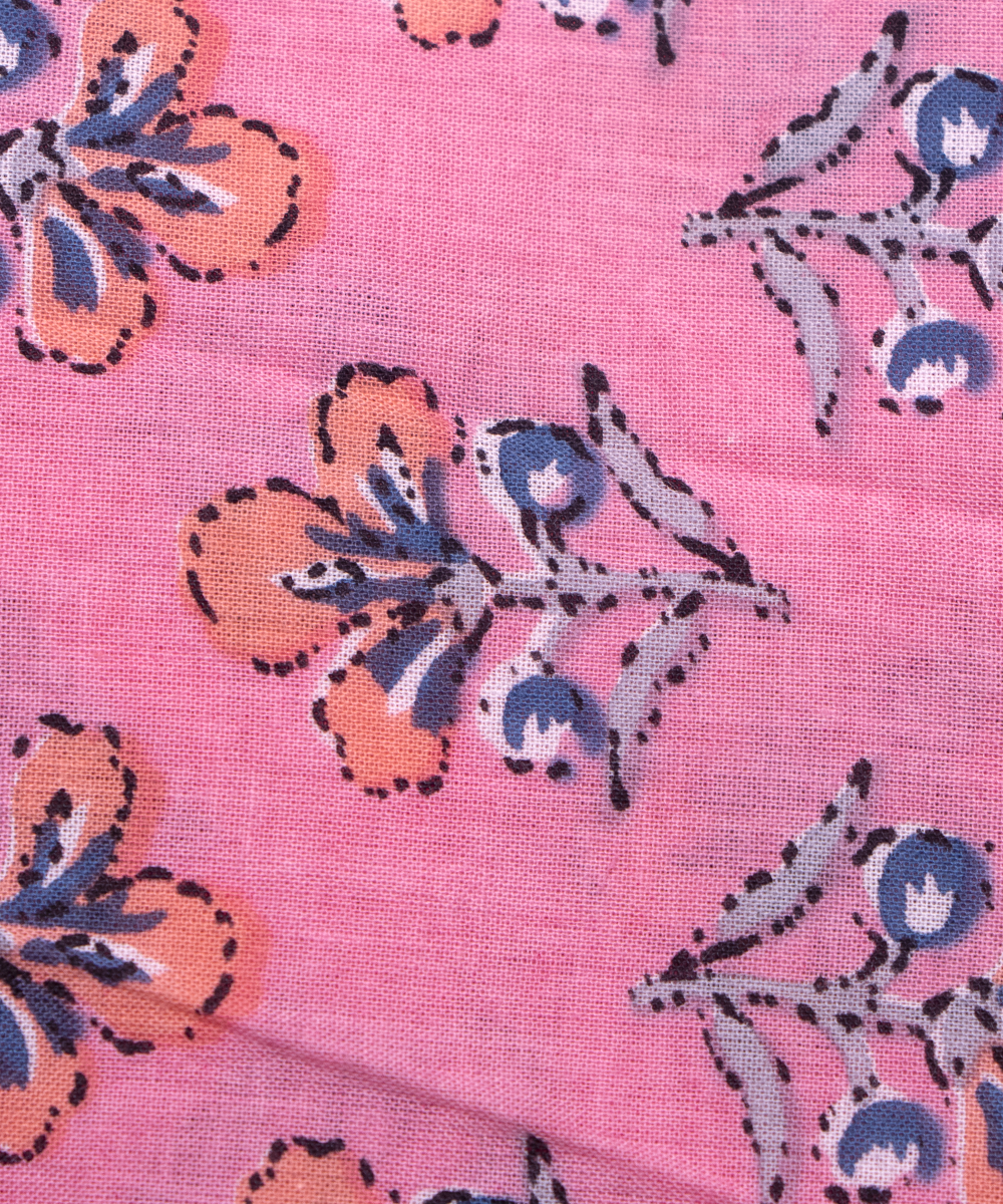 Pink Colour Butti Printed Cotton Fabric