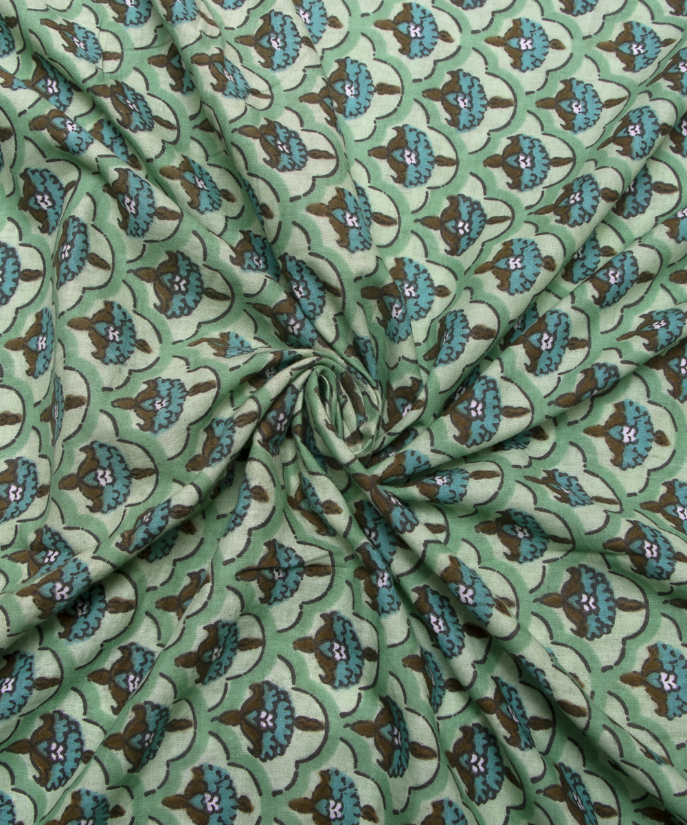 Light Green Colour Butti Printed Cotton Fabric