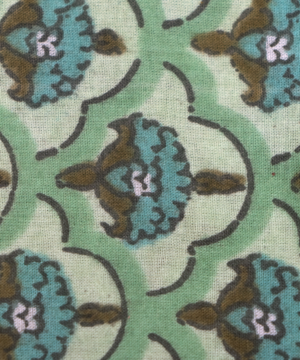 Light Green Colour Butti Printed Cotton Fabric