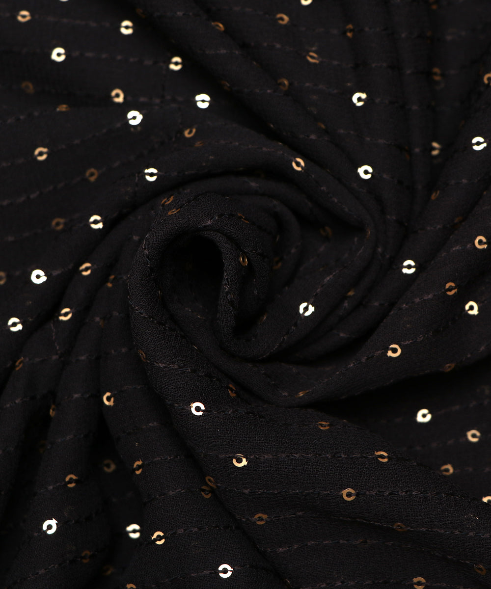 Black Colour Georgette Sequin Embroidery Fabric ( 2 Meter )