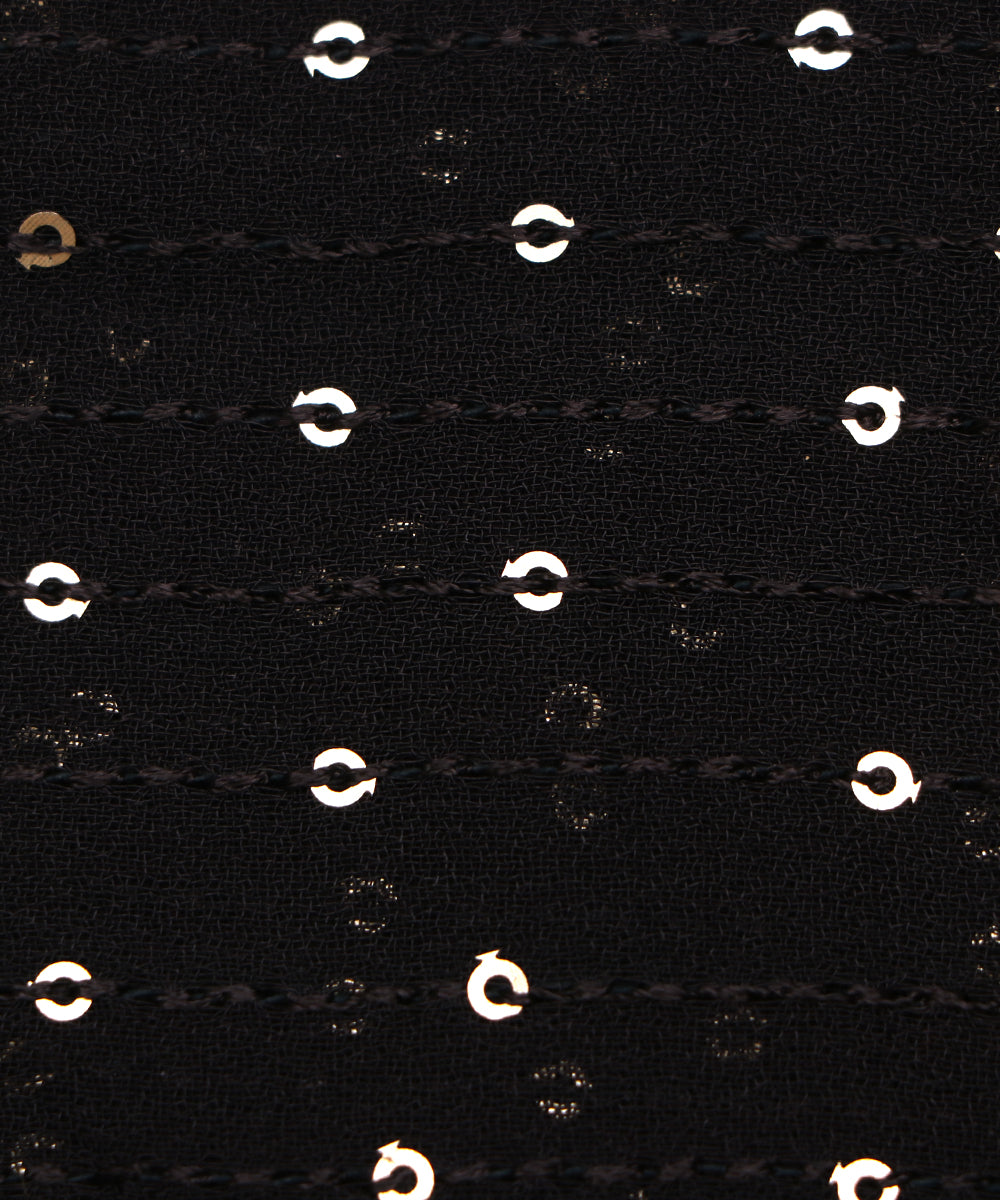Black Colour Georgette Sequin Embroidery Fabric ( 2 Meter )