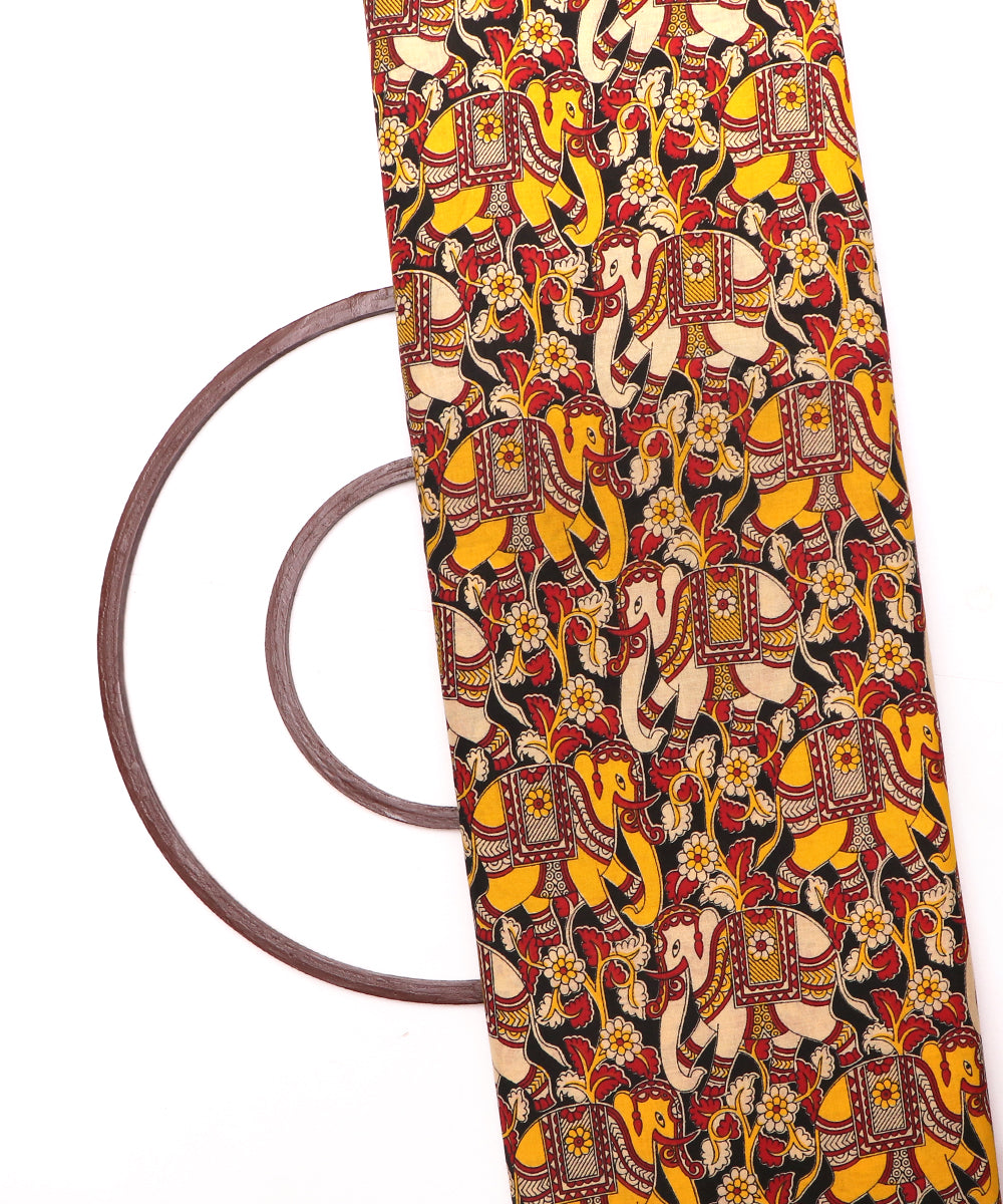 Black Colour Elephant Print Cotton Fabric ( 1 Meter )