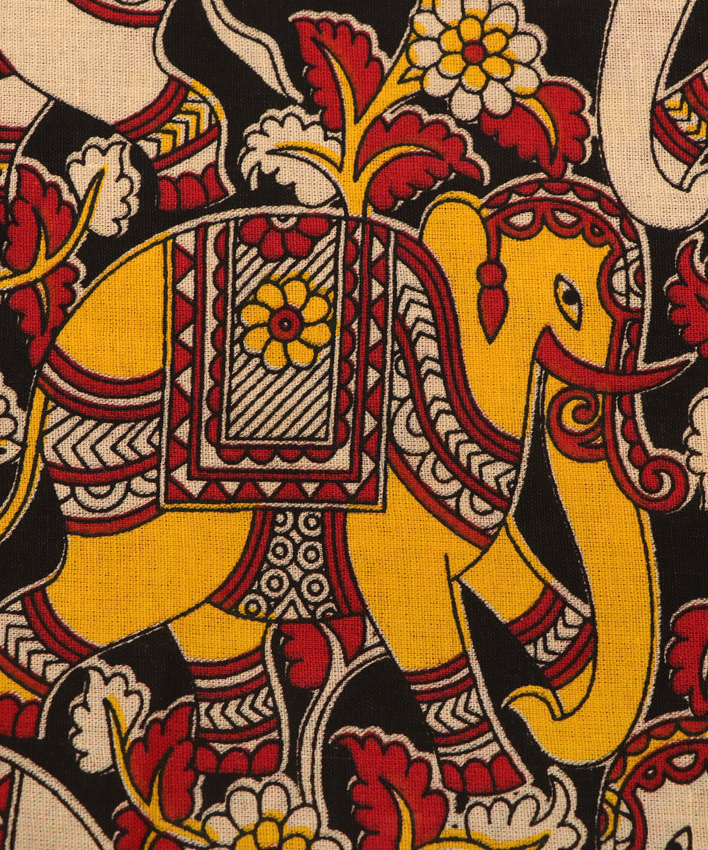 Black Colour Elephant Print Cotton Fabric ( 1 Meter )
